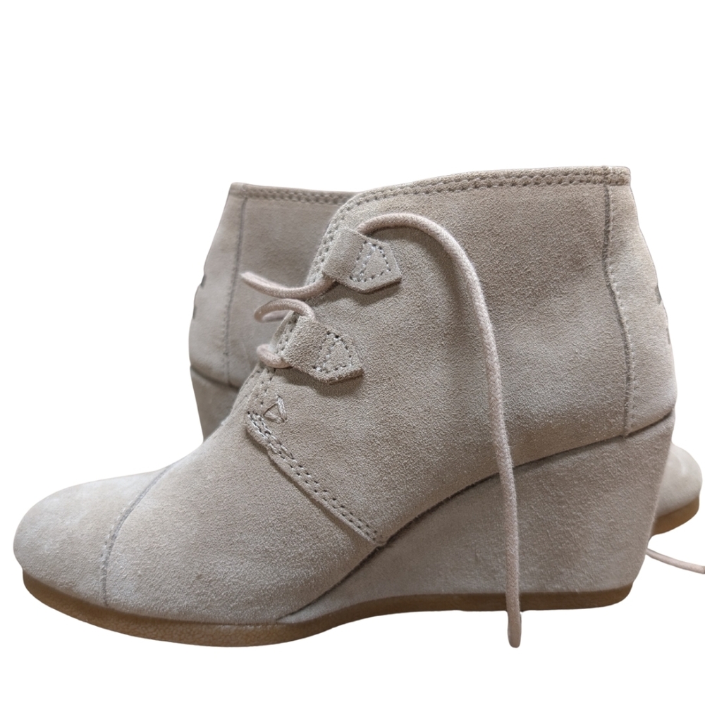 Toms Beige Suede Lace-Up Wedge Ankle Boots